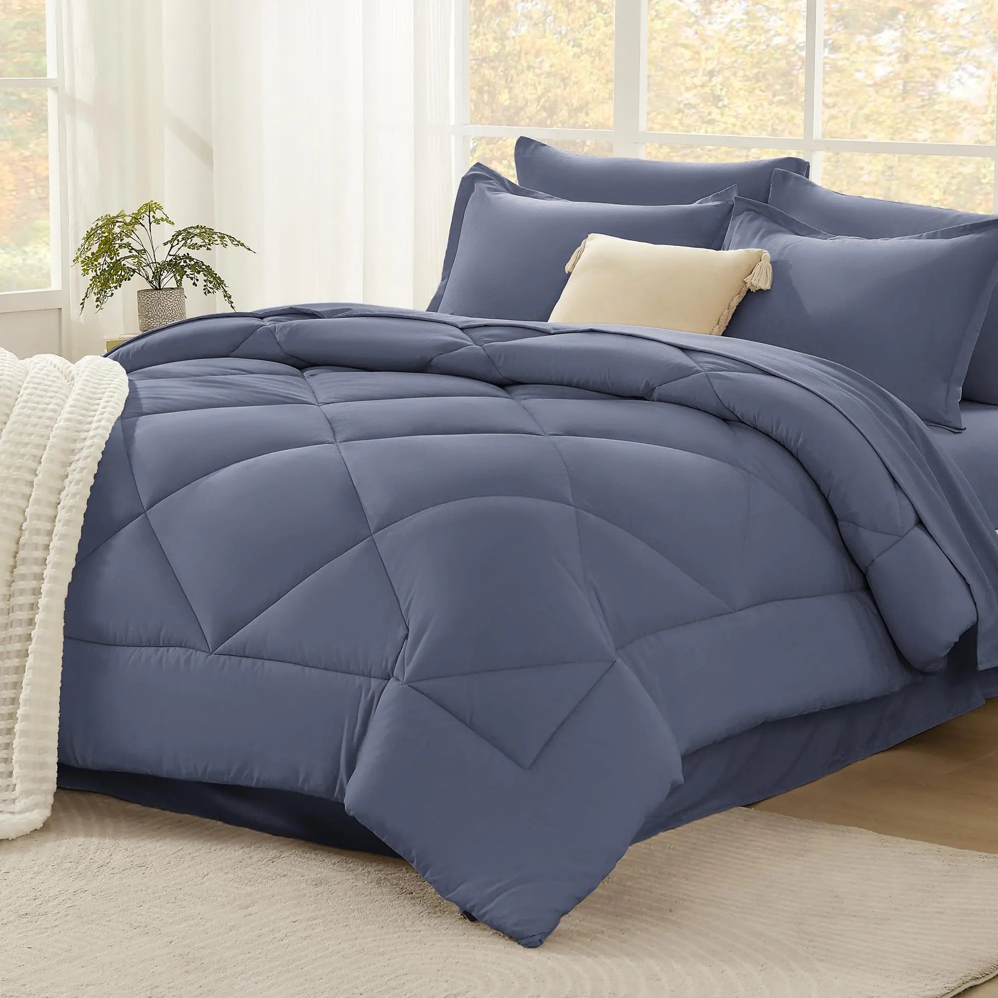 Dark Blue Grey King Size Comforter Set with Sheets