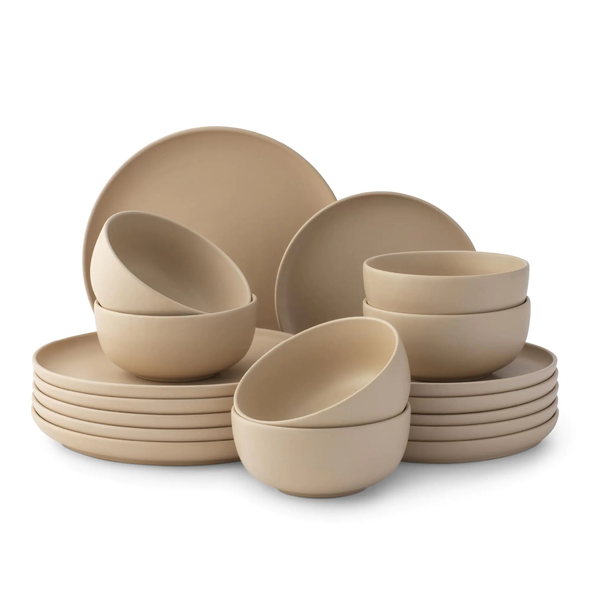 Tan Stoneware Dinnerware Set 18-Piece Plates and Bowls Sets