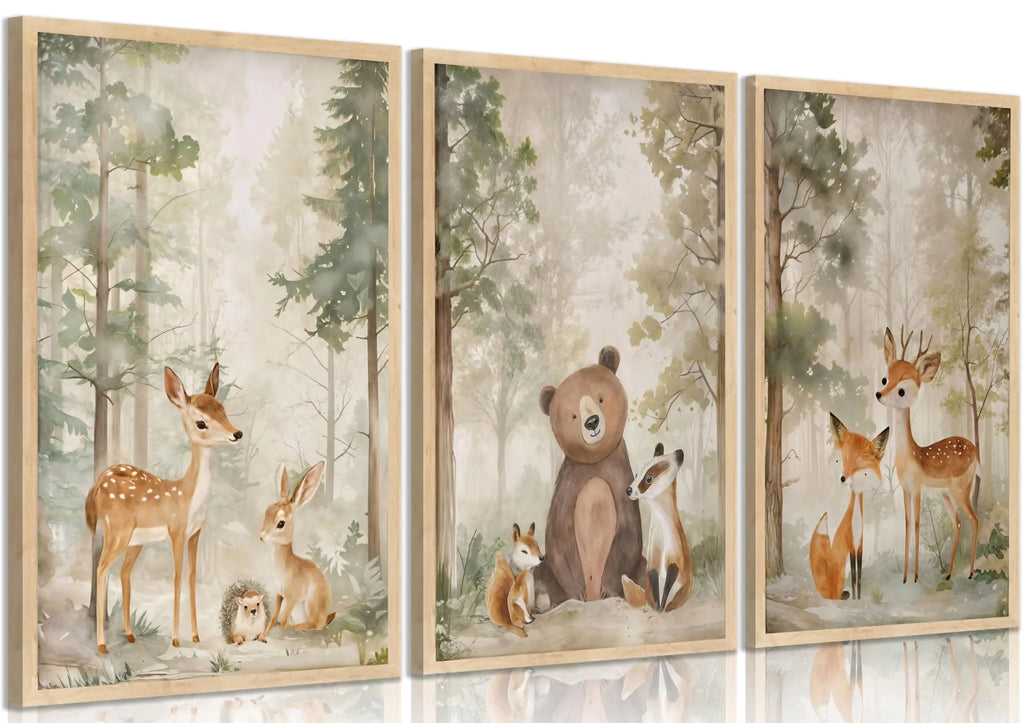 Animal Nursery Canvas 3Pcs Woodland Paintings