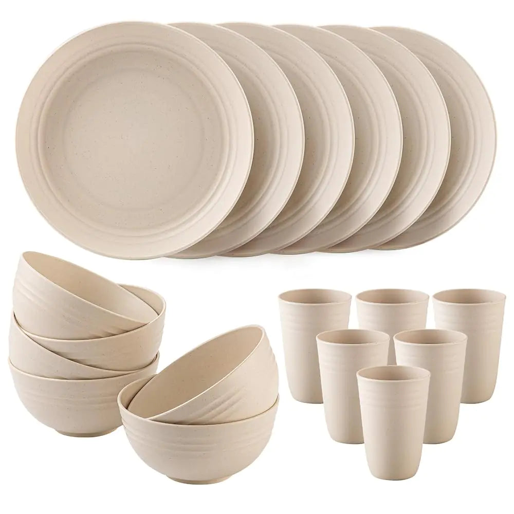 18pcs Wheat Straw Unbreakable Dinnerware Sets