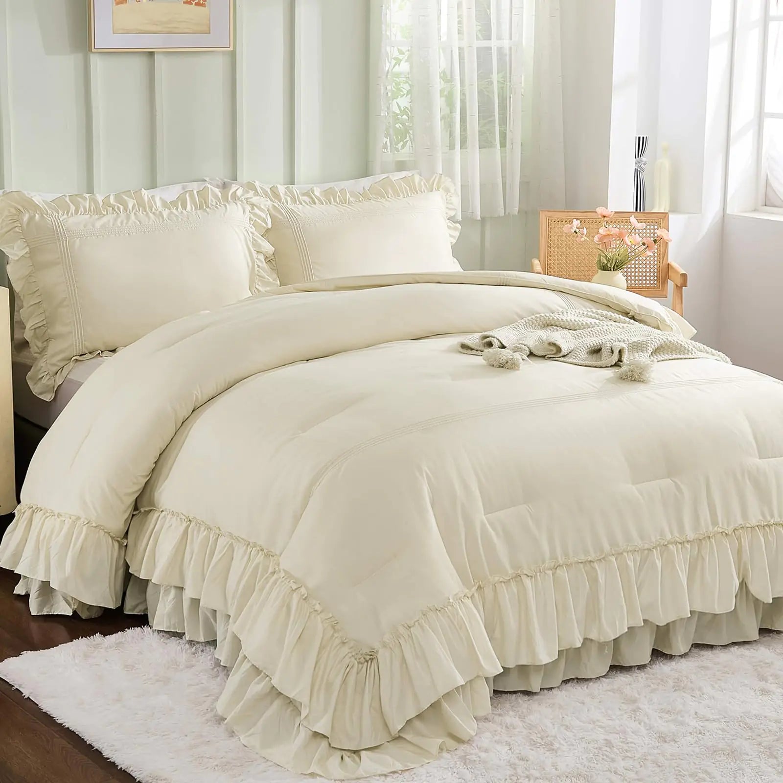 Ruffle Beige Queen's size Comforter